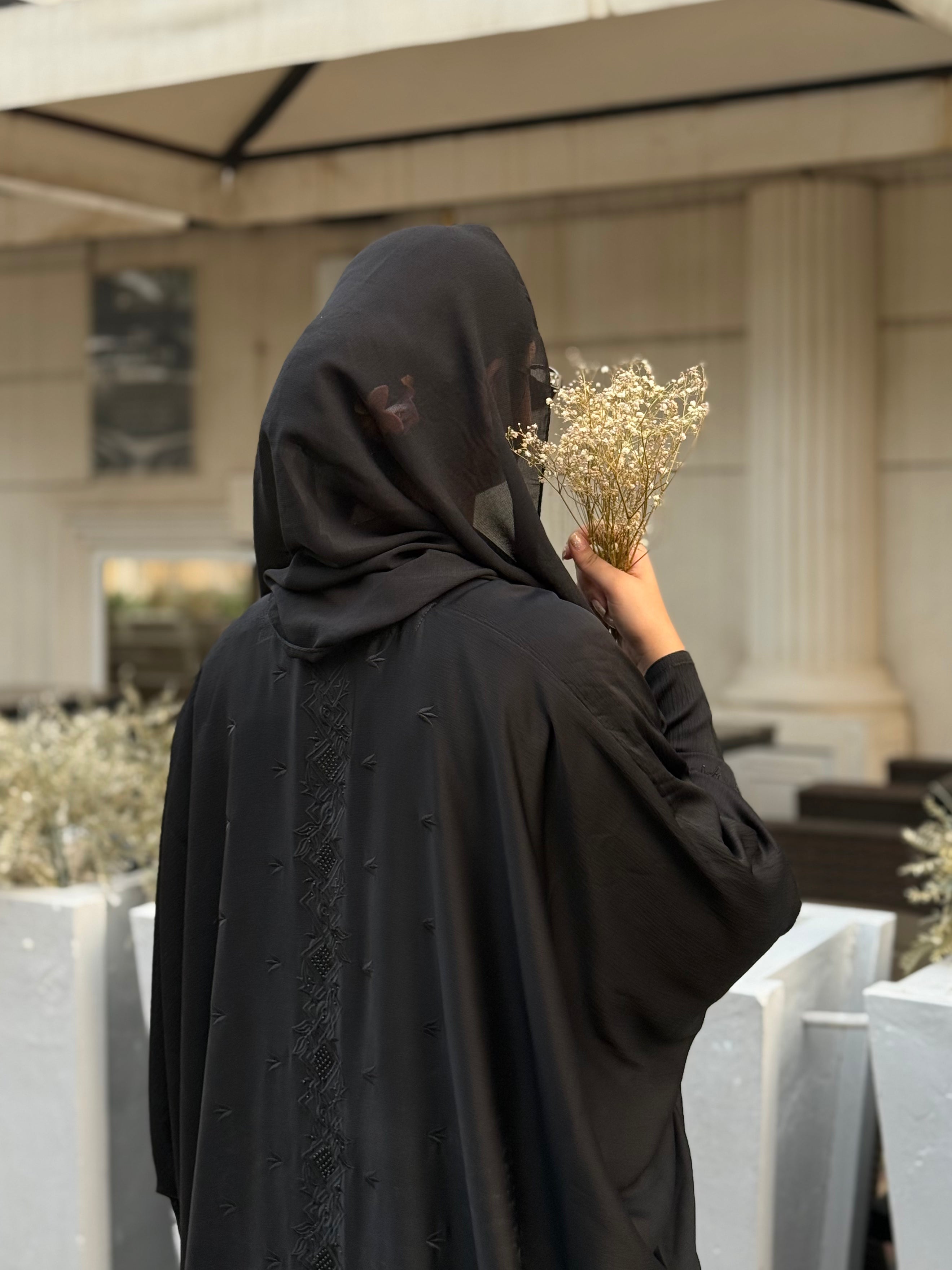 Black Embroidery Baggy Abaya
