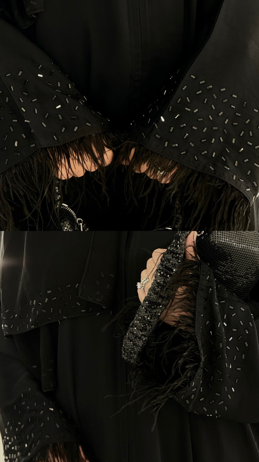 Black Feather Trim Embellished Abaya