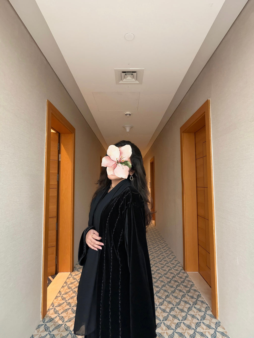 Embellished Black Velvet Abaya