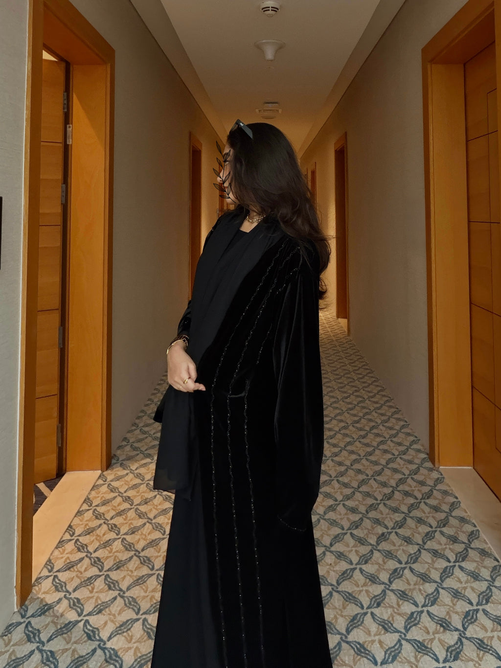 Embellished Black Velvet Abaya
