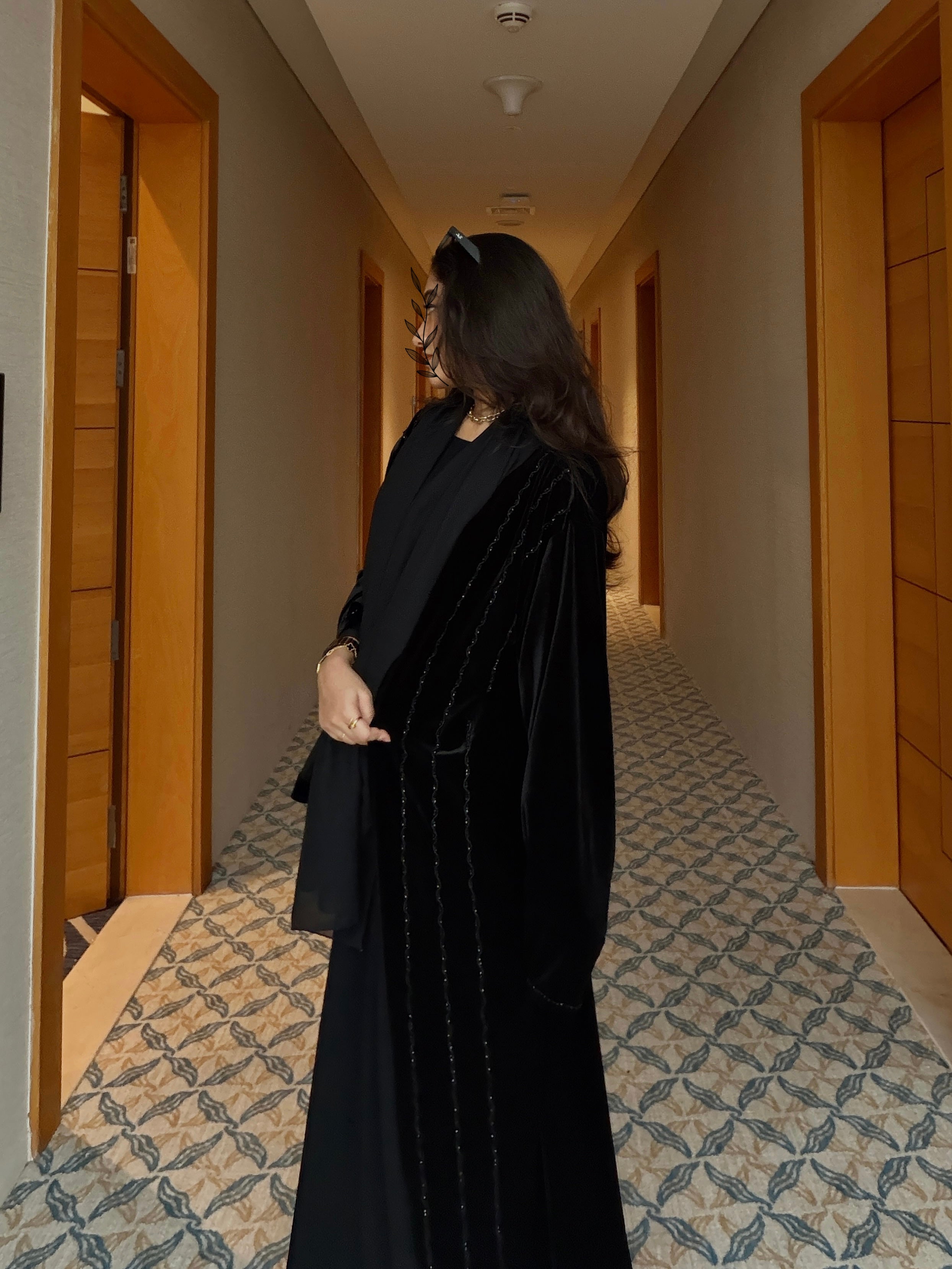 Embellished Black Velvet Abaya