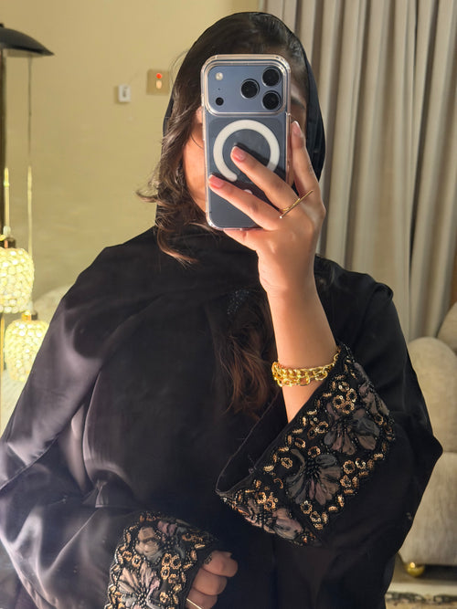 Bold Florals Silk Abaya