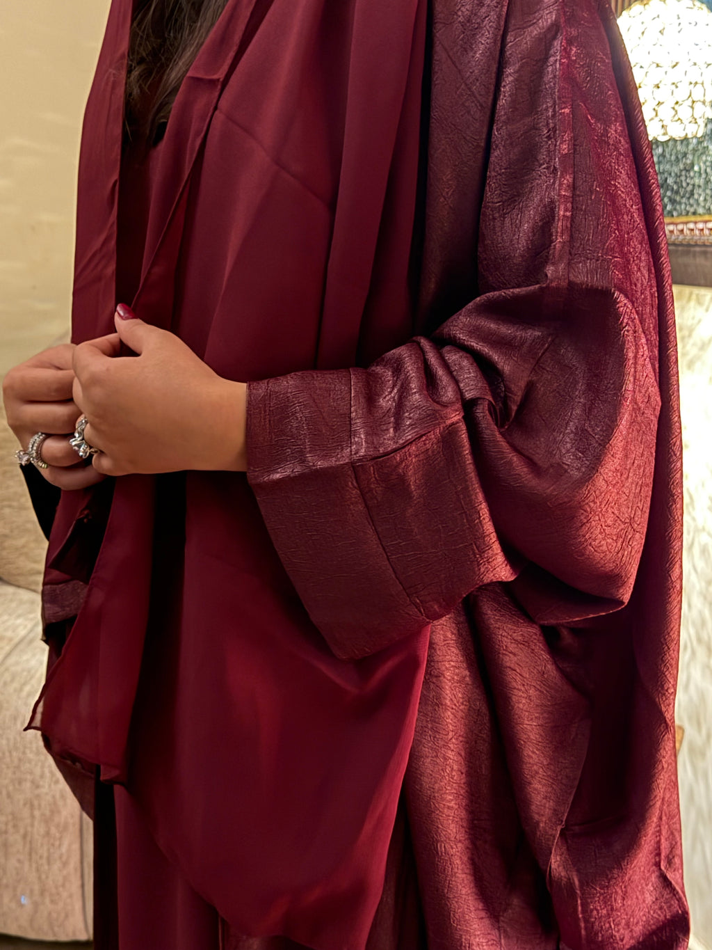 Maroon Shimmer Abaya