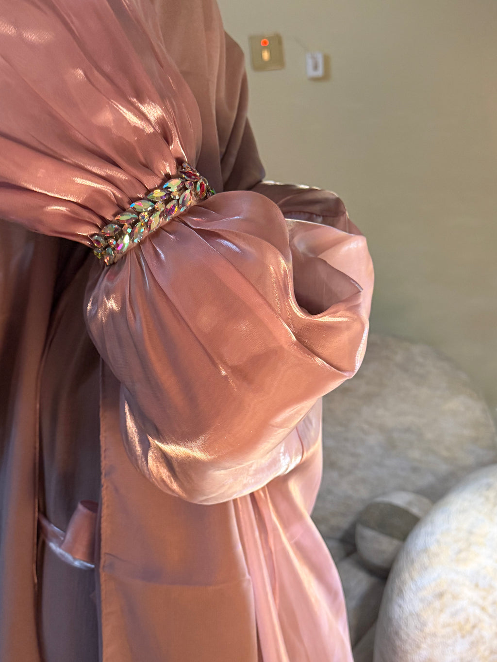 Pink Abaya with Metal Lace Cuff