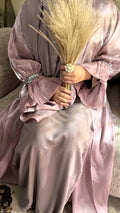Pink Abaya with Metal Lace Cuff