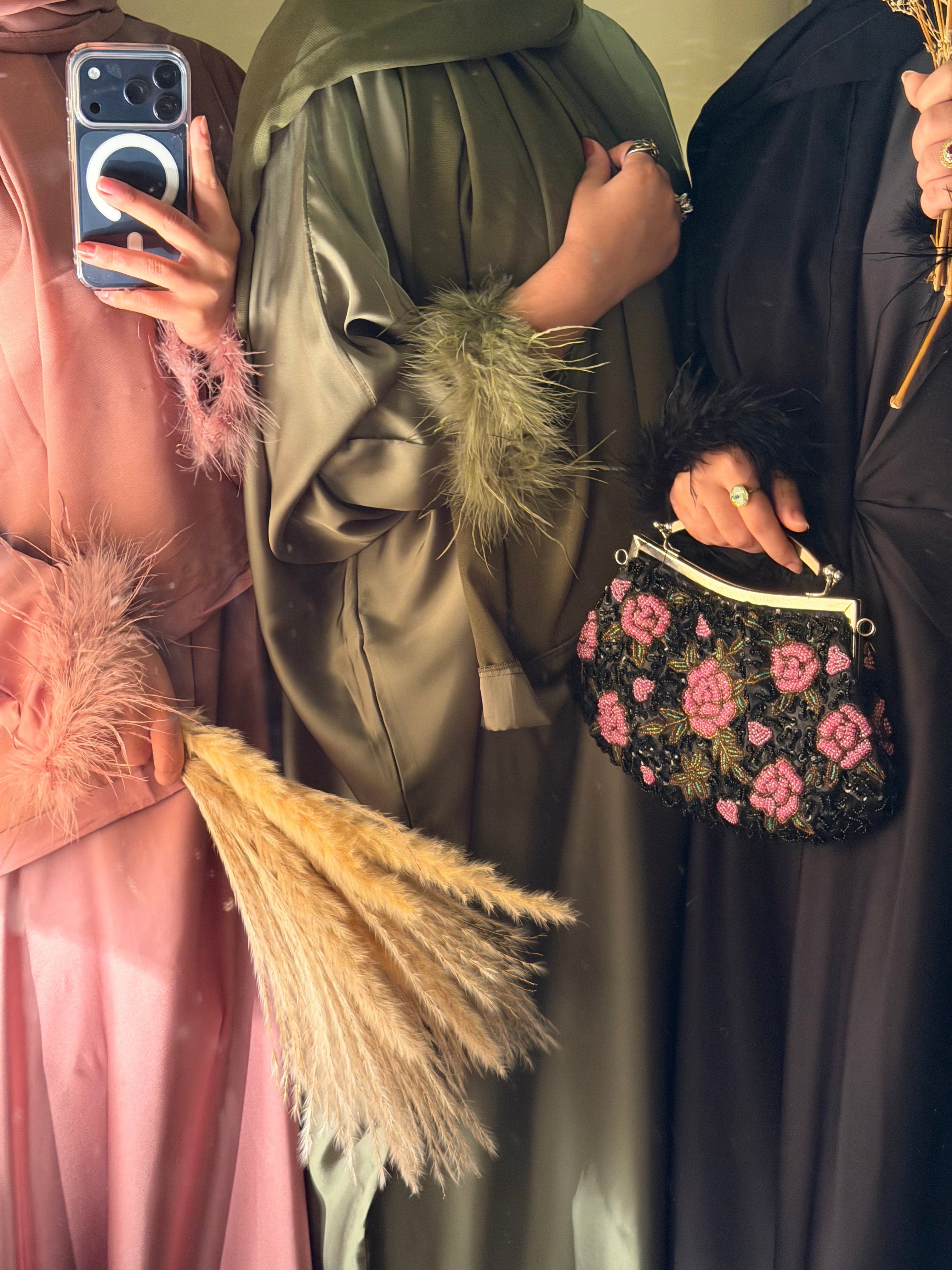 Feather Cuff Silk Abaya