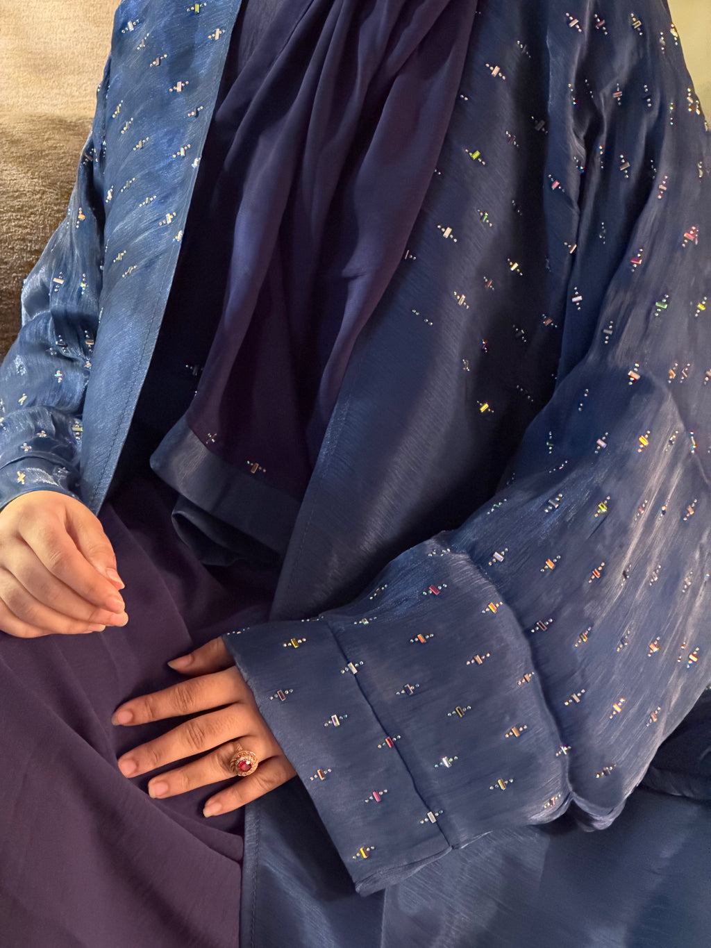 Teal Blue Shimmer Abaya