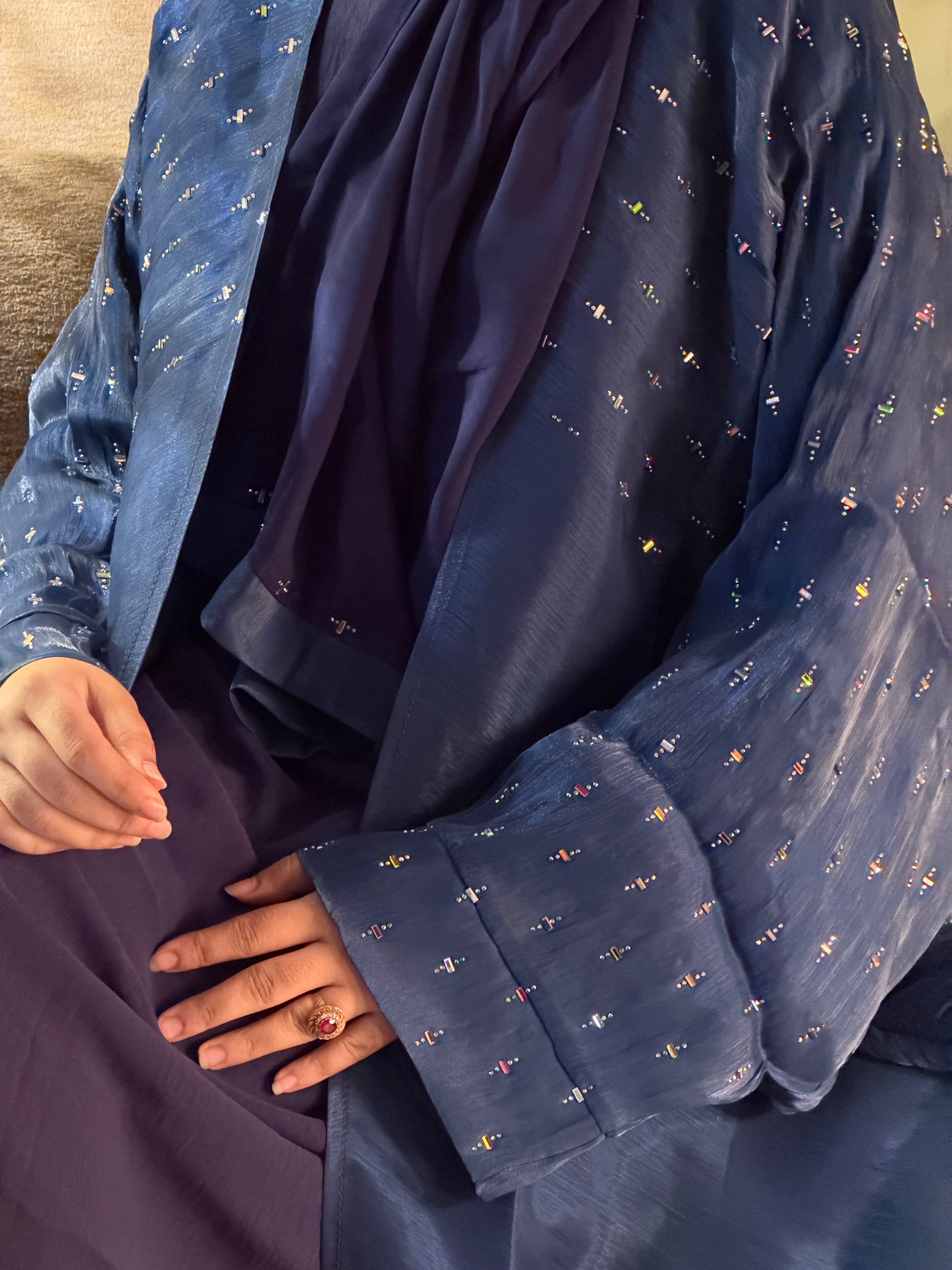 Teal Blue Shimmer Abaya