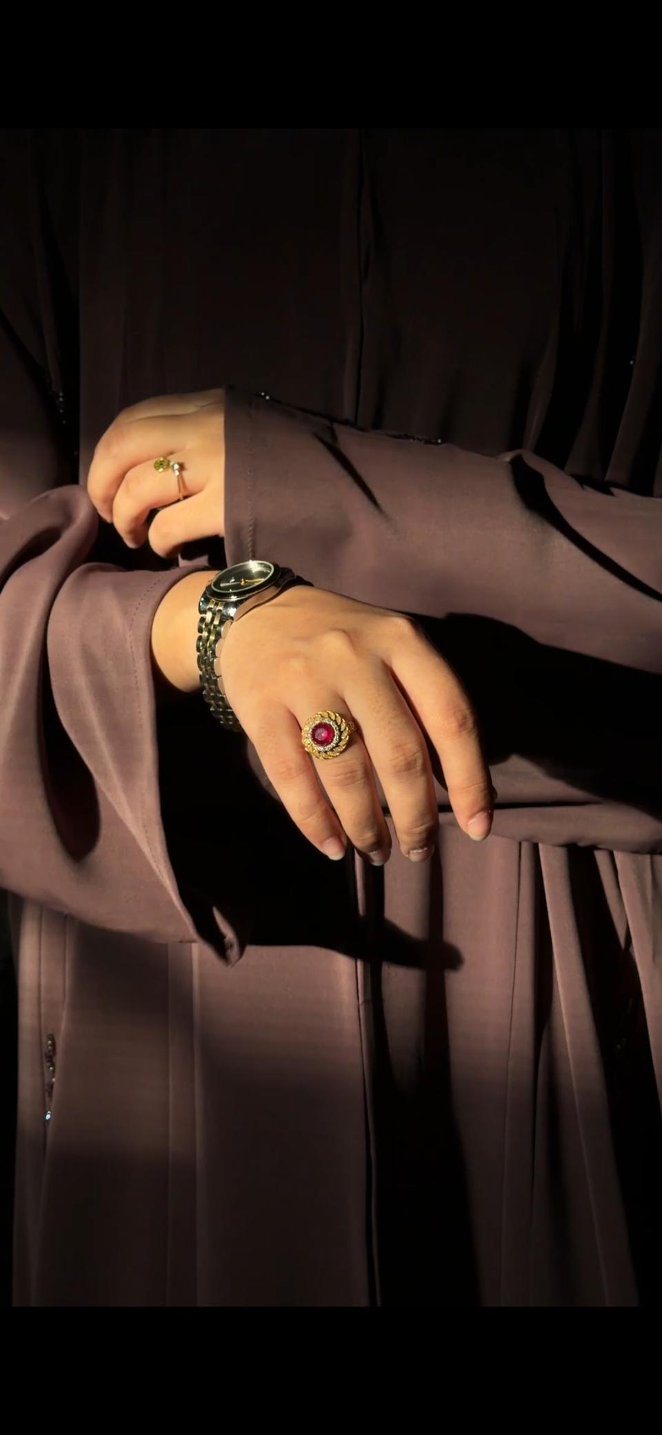 Mocha Beaded Front-open Abaya