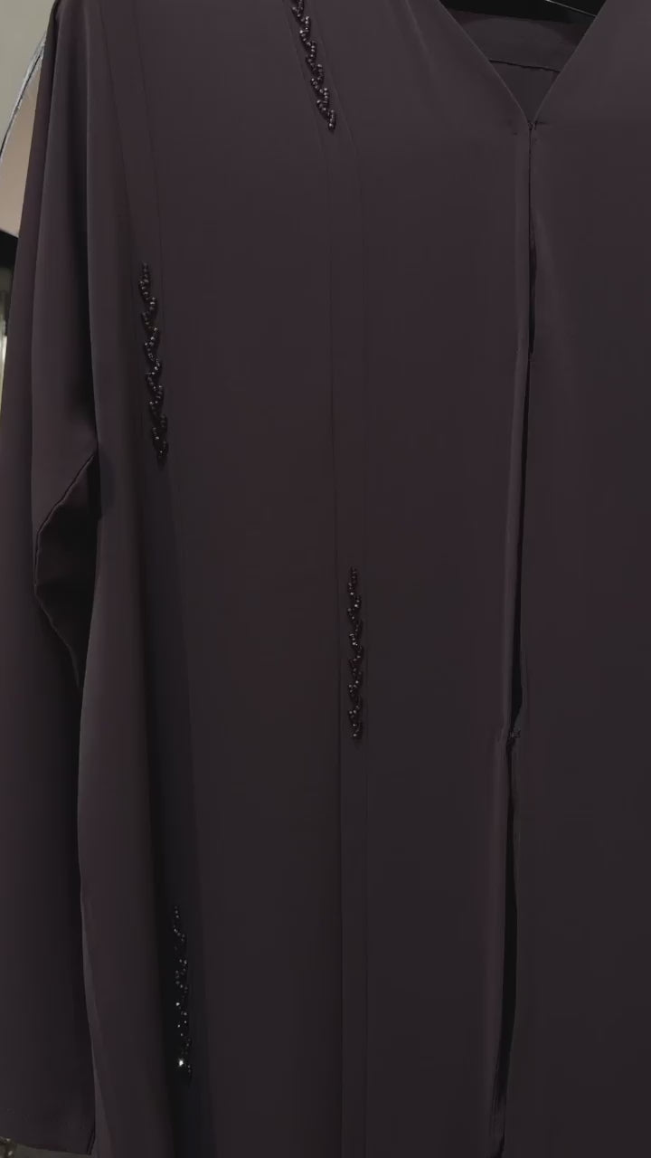 Mocha Beaded Front-open Abaya