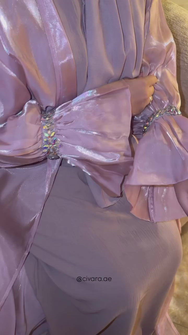 Shimmer Abaya with Metal Lace Cuff