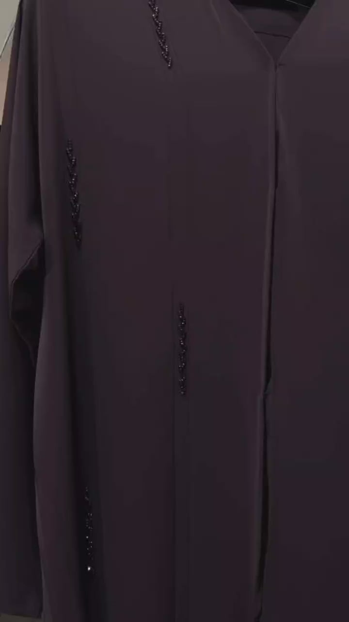Mocha Beaded Front-open Abaya
