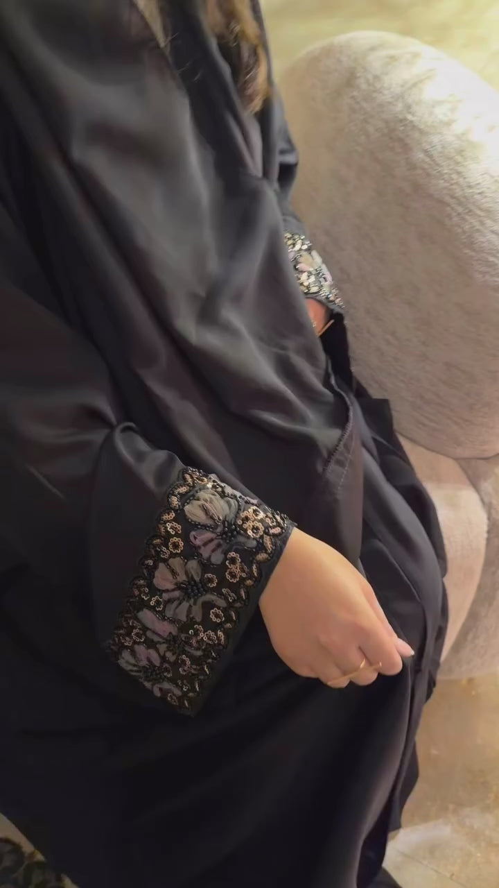 Floral Cuff Silk Abaya