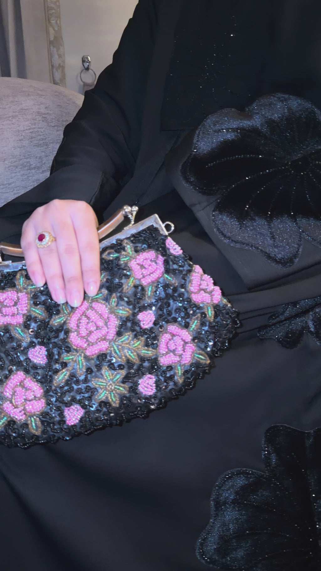 Black velvet flower Abaya
